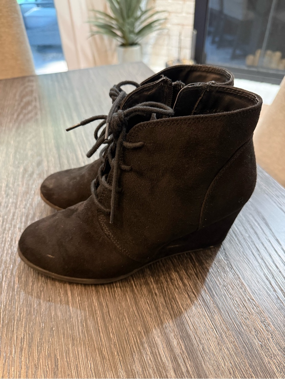 Black Suede Lace-Up Ankle Boots - Women